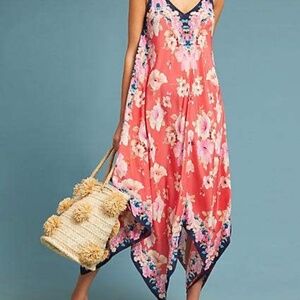 Anthropologie Floral Silk Handkerchief Hem Dress - XS